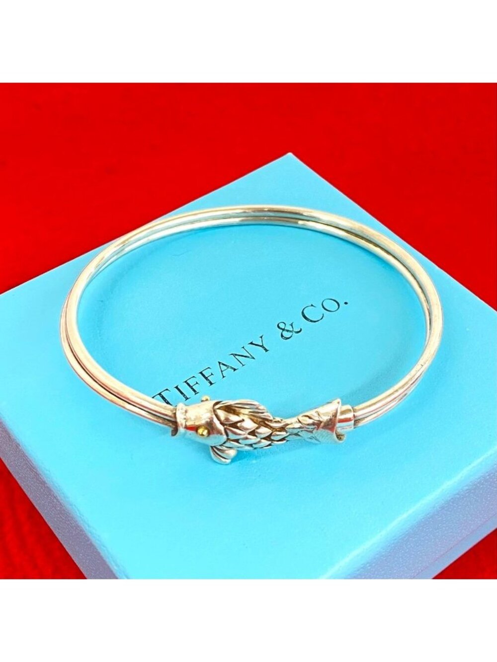Tiffany & Co Fish Motif Bangle Silver Yellow Gold Bracelet
